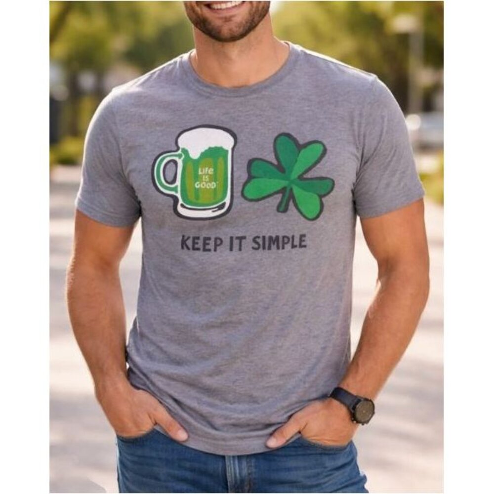 Life is Good Grey Short Sleeve  Keep It Simple St. Patty's Crusher Tee M - Picture 9 of 11